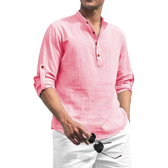 Cotton Solid Kurta for Men (Peach, S)