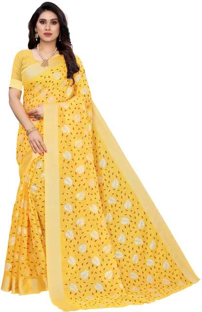 Yashika Designer Women's Saree Cotton Linen Blend With Unstitched Blouse Piece (Yellow, 5.5M) (Y-59)