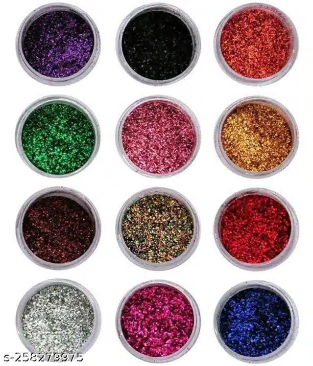 Nails Art Glitters Bottles (Multicolor, Set of 12)