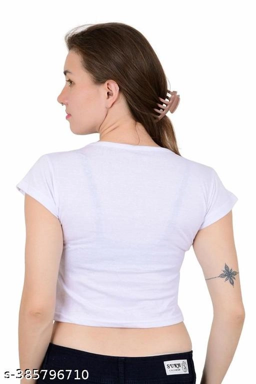 Cotton Printed Top for Women (White, S)