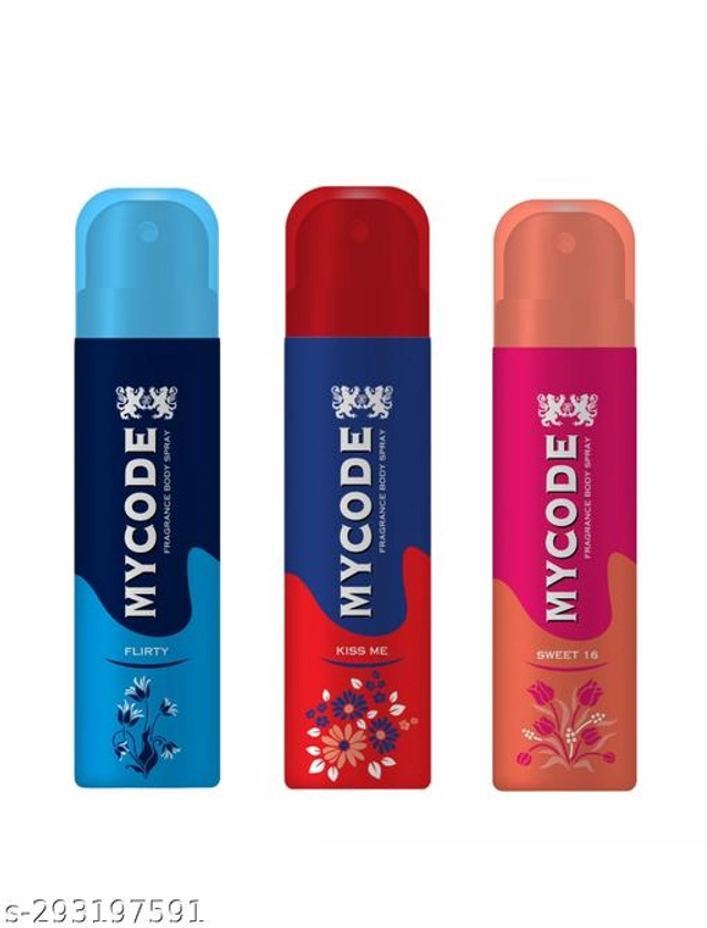 Combo of MYCODE Flirty, Kiss Me & Sweet 16 Body Spray for Men (100 ml, Pack of 3)