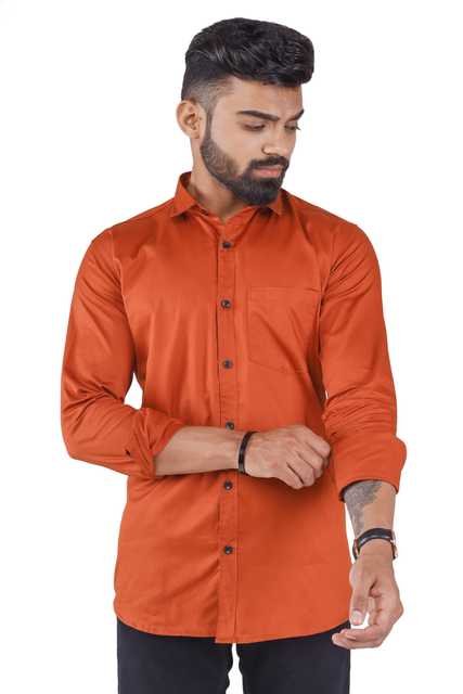 Loompas Cotton Solid Full Sleeves Shirt For Men (Orange, XL) (LP-3)