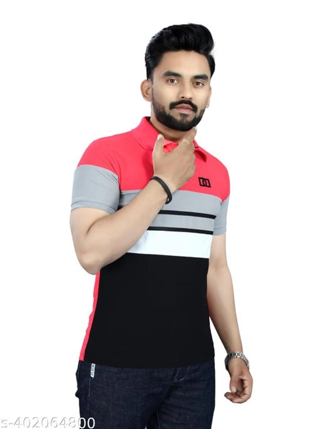 Striped Half Sleeves T-Shirt for Men (Pink, M)