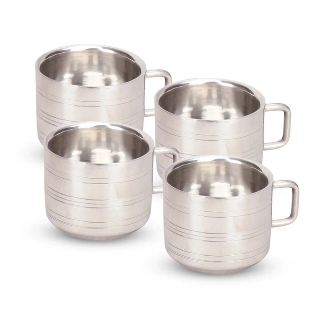 NIVIS Steel Double Wall Mug (90 ml each, pack of 4)