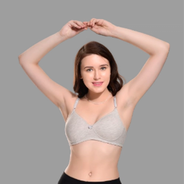 Cotton Blend Solid Padded Bra for Women (Dark Grey, 44)