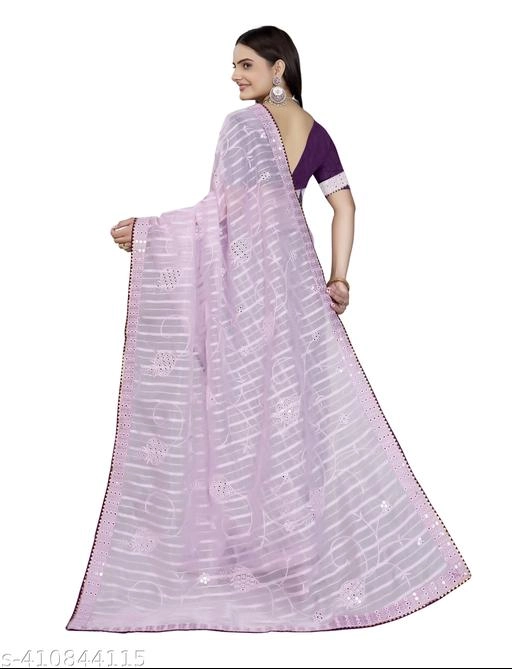 Organza Embroidered Saree for Women (Lavander, 6.3 m)