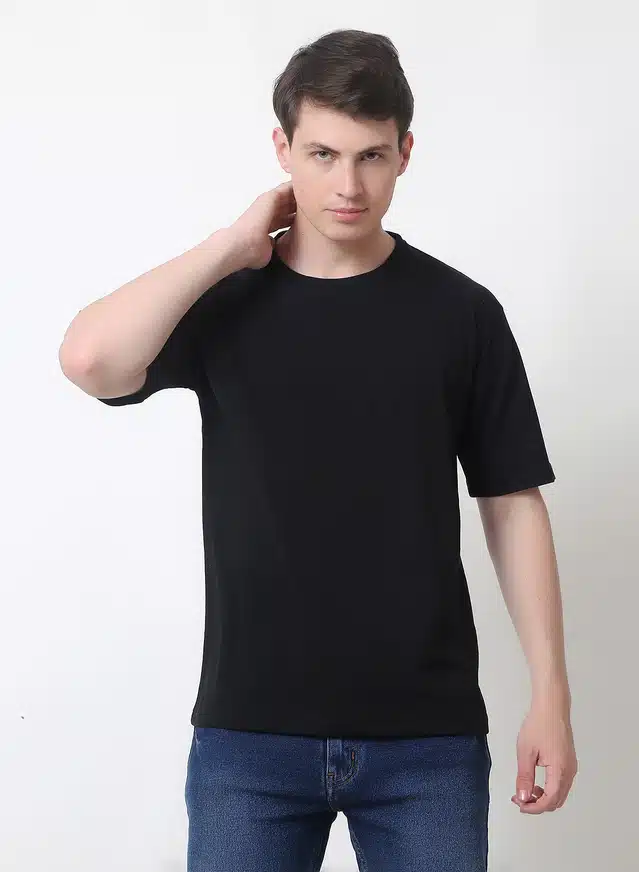 Half Sleeves Solid T-Shirt for Men (Black, L)