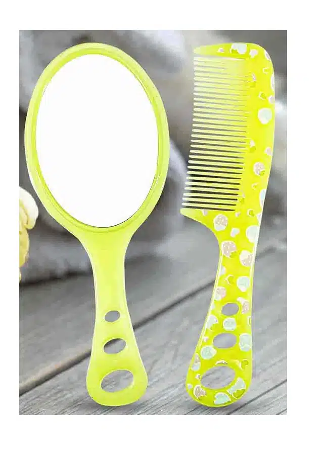 Mirror with Hair Comb for New Born Babies (Multicolor, Set of 2)