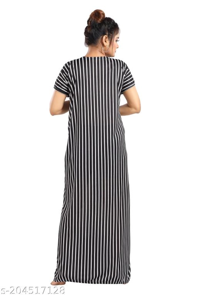 Polyester Nightdress for Women (Black, L)