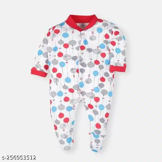 Cotton Rompers for Kids (Red & White, 0-3 Months)