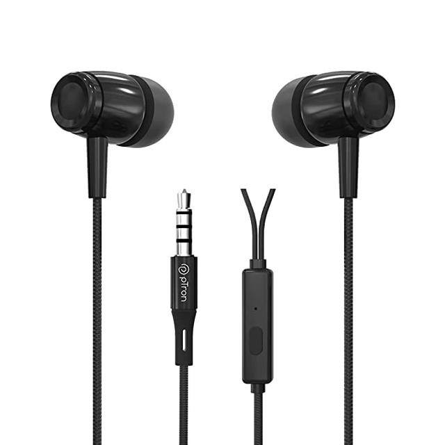 Ptron Wired Earphone with Mic (Black)