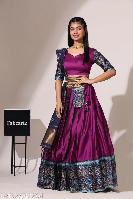 Art Silk Zari Un Stitched Lehenga with Choli & Dupatta for Women (Purple)