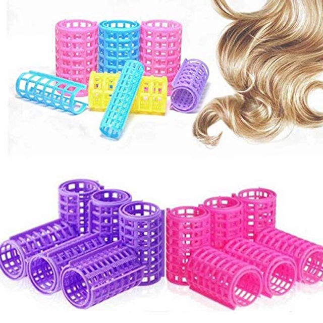 Plastic Hair Curler Rollers (Multicolor, Pack of 10)