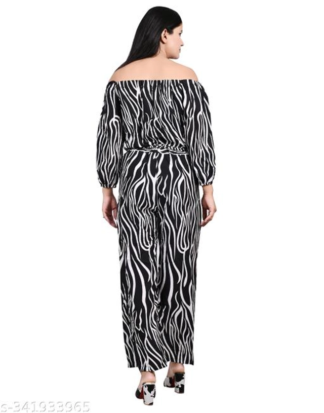 Crape Jumpsuit for Women (Black & White, S)