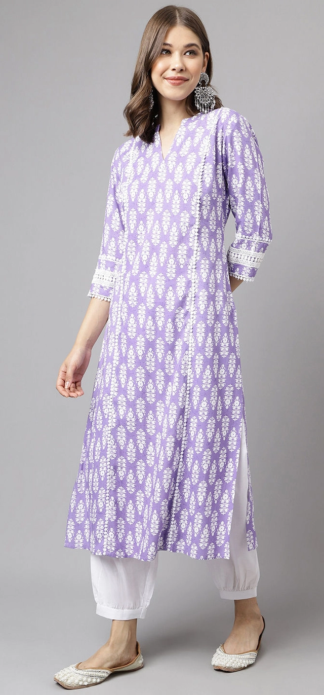 Viscose Rayon Printed Kurti for Women (Lavender, S)