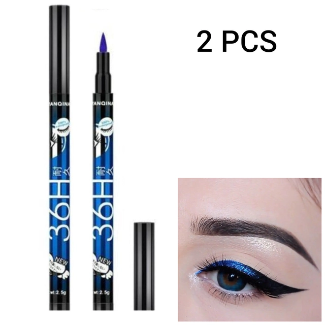 36H Waterproof Smudgeproof Long Lasting Sketch Eyeliner (Blue, Pack of 2)