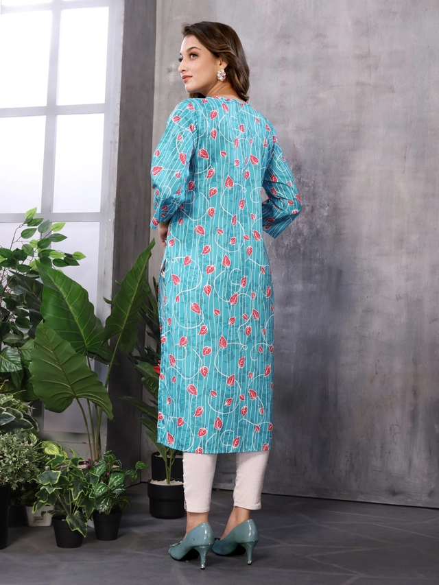 Crepe Printed Kurti for Women (Turquoise, S)