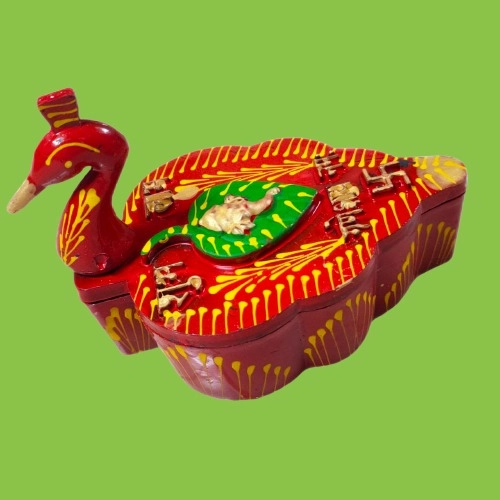 Plastic 4 Section Peacock Shape Meenakari Designed Kumkum Box (Multicolor)