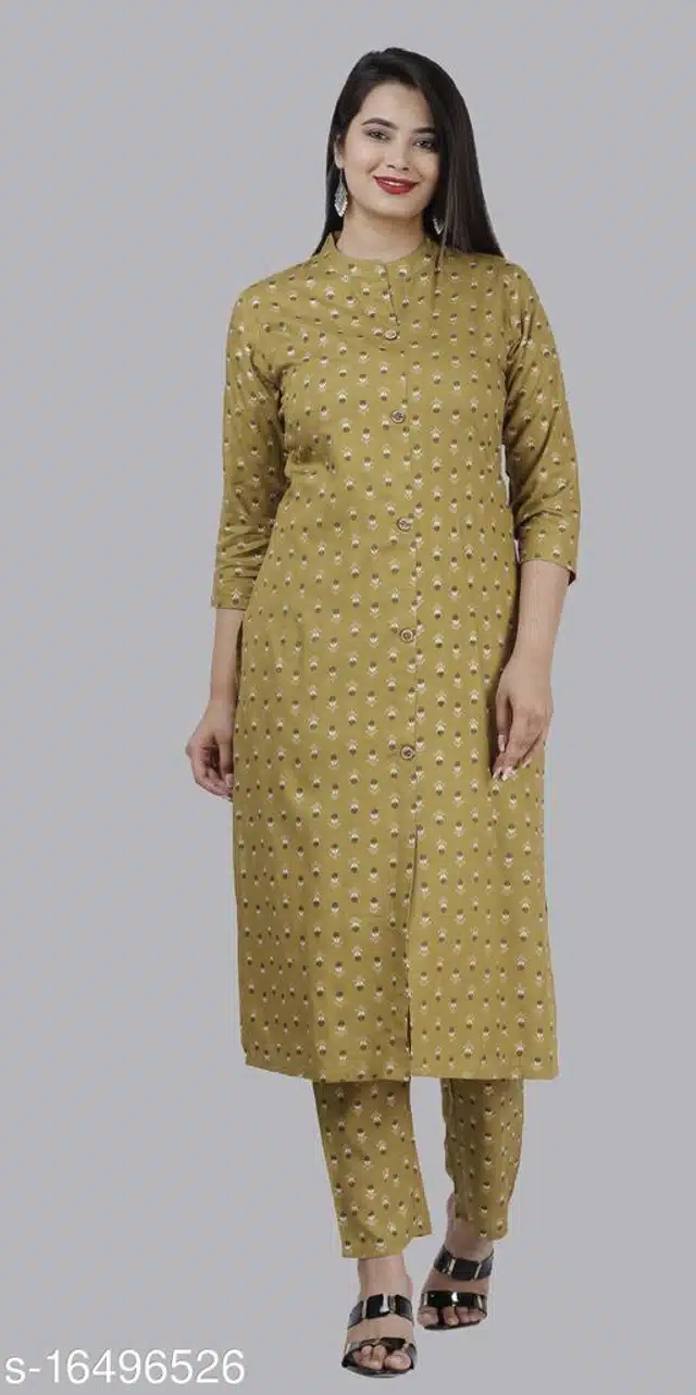 Cotton Kurti with Pant for Women (Beige, M)