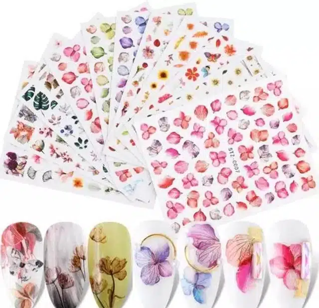 Artificial Nails (100 Pcs) with Nail Art Sticker (10 Pcs), Glue (2 Pcs)& Nail Filer (Transparent, Combo of 4)