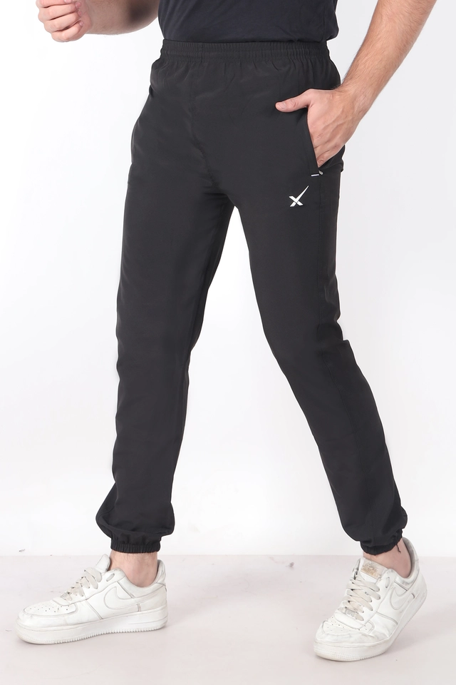 Cotton Blend Slim Fit Trackpants for Men (Black, L)