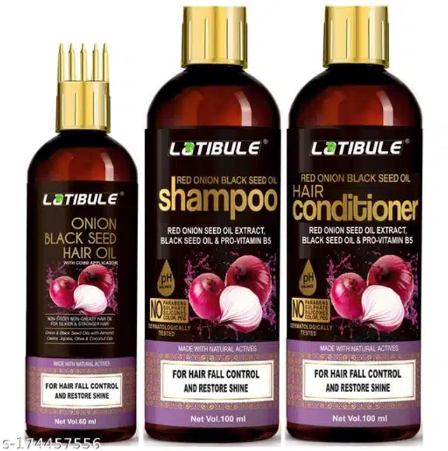 Latibule Onion Black Seeds Oil 60 ml with Onion Black Seeds Shampoo 100 ml & Hair Conditioner 100 ml (Set of 3)