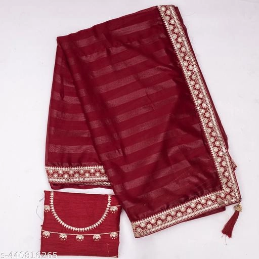 Georgette Embroidered Saree for Women (Red, 6.3 m)