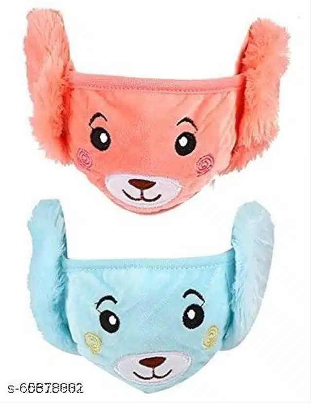 Winter Face Mask with Plush Ear Muffs for Kids (Pink, 3-10 Years)