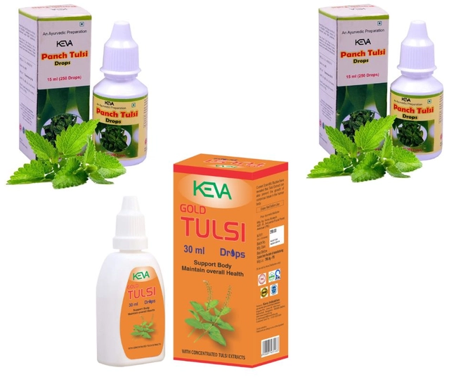 Combo of Keva Gold Tulsi (30 ml) & 2 Pcs Panch Tulsi (15 ml) Ayurvedic Drops (Set of 3)