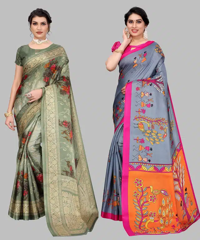 Printed Saree with Unstitched Blouse for Women (Pack of 2) (Multicolor, 6 m)