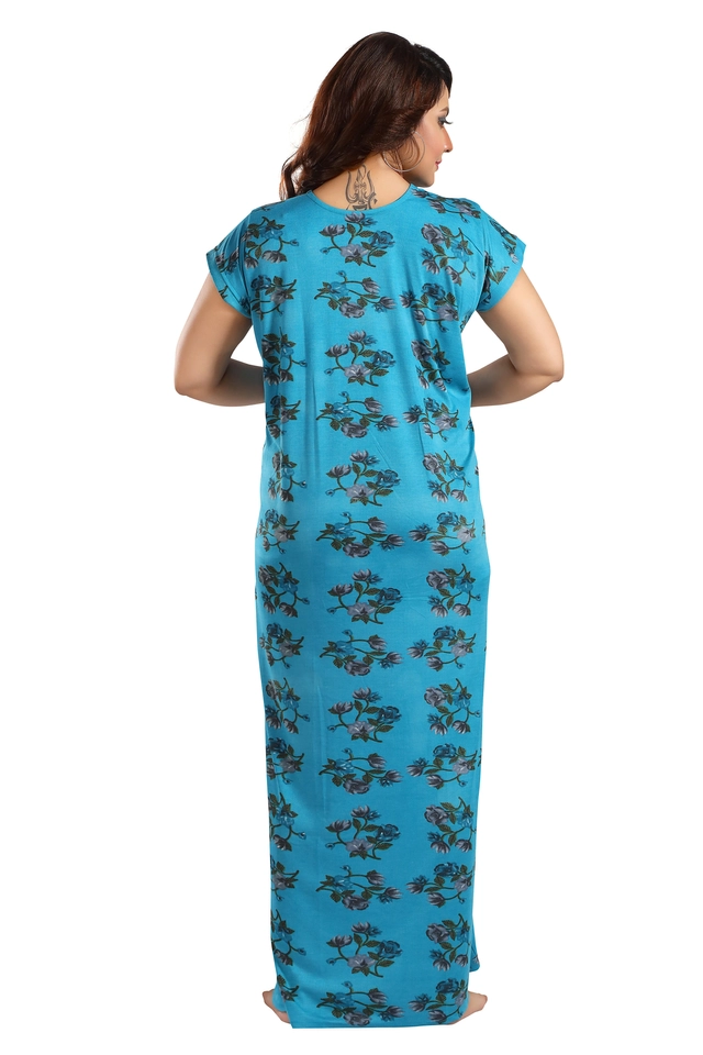 Hosiery Printed Nightdress for Women (Blue, M)