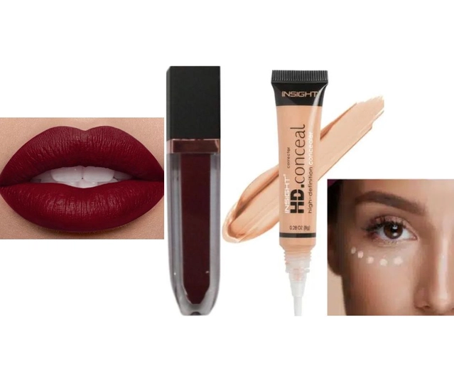 Velvet Smooth Non Transfer Lip Gloss (Maroon) with Hd High Definition Conceal Corrector (Set of 2)