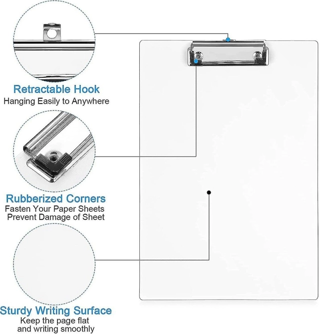 Kores Paper clipboard Writing pad, exam Board for Kids/Students, Transparent exam pad (Pack of 1, White)