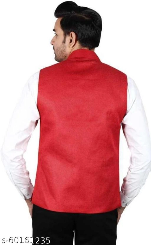 Jute Cotton Ethnic Jacket for Men (Red, M)