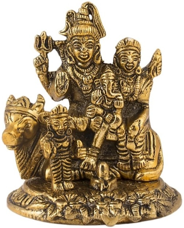 Brass Mahadev Shivji with Pariwar Idol (Gold, 14 cm)