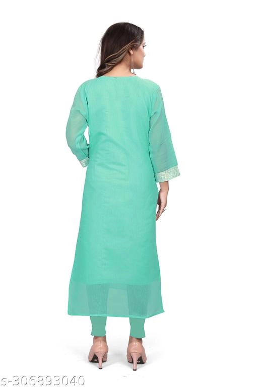 Cotton Embroidered Kurti for Women (Sea Green, L)