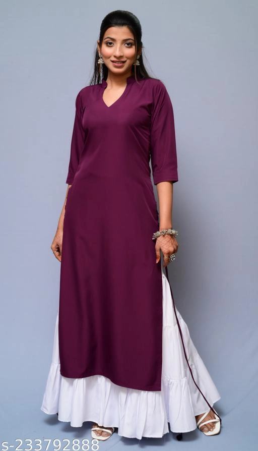 Polyester Solid Kurti with Palazzo for Women (Wine & White, XS)