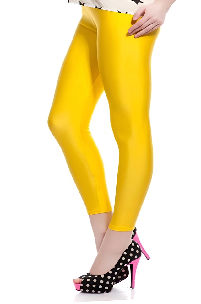 Polycotton Shiny Leggings for Women & Girls (Yellow, 32)