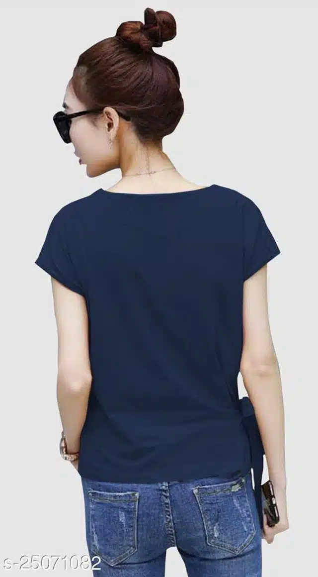 Half Sleeves Top for Women (Navy Blue, S)