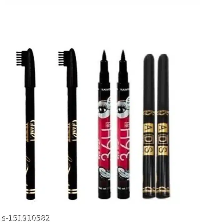 Eyebrow Pencil (2 Pcs) with 2 Pcs 36H Eyeliner & 2 Pcs ADS Kajal (Set of 3)