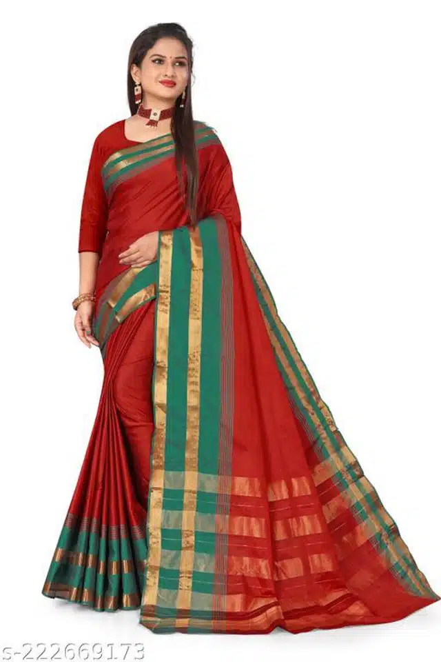 Saree with Unstitched Blouse (Red, 6.1 m)