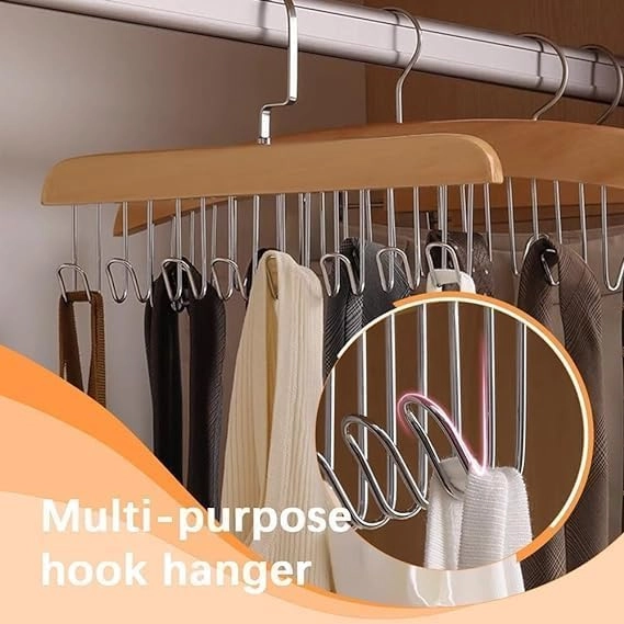 Wooden Clothes Hanger for Wardrobe and Cupboard (Multicolor, Pack of 2)