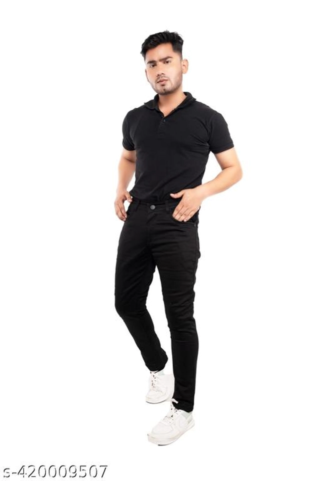 Cotton Slim Fit Trouser for Men (Black, 28)