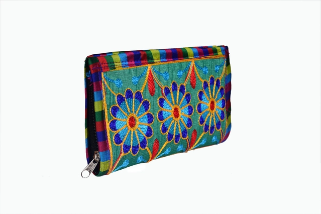 Handcrafted Fabric Traditional Jaipuri Gujrati Clutch for Women & Girls (Multicolor)