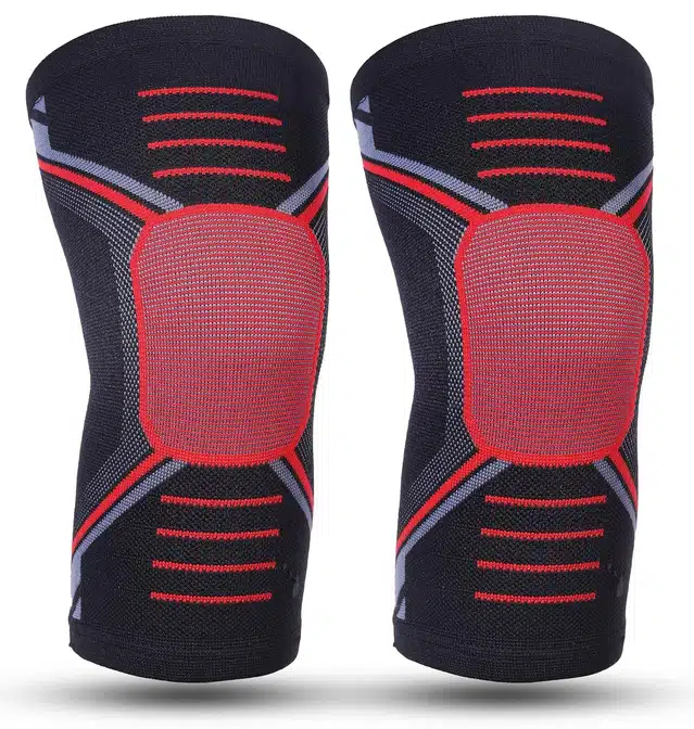 Cotton Elastic Pain Relief Knee Support Sleeves (Red)