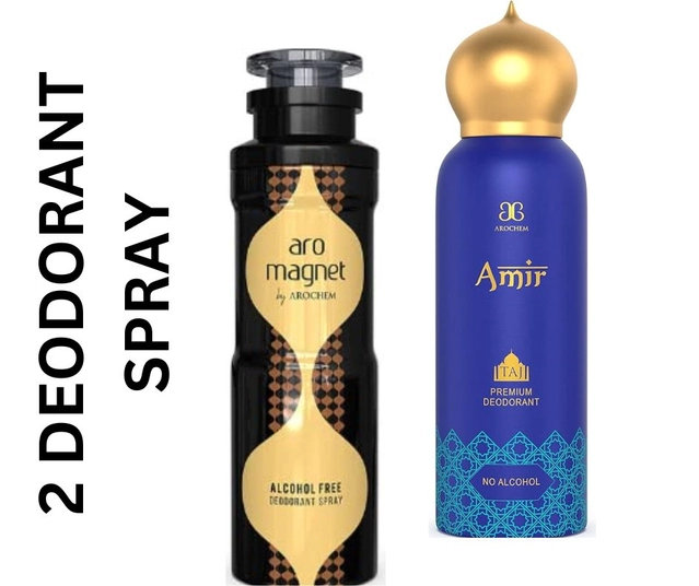 Aro Magnet with Amir Deodorant Spray for Men & Women (200 ml, Pack of 2)