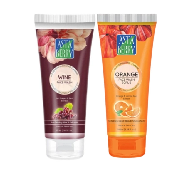 Astaberry Wine Face Wash (60 ml) with Orange Face Scrub (60 ml) (Set of 2)