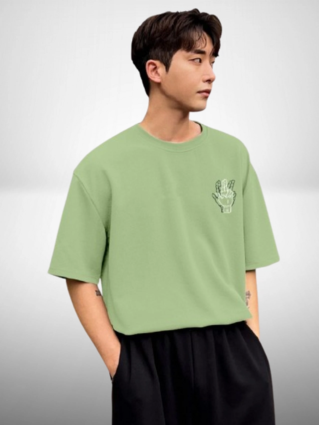 Cotton Round Neck Printed Oversized T-Shirt for Men (Mint Green, M)