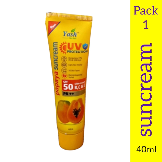 Yash UV Protection SPF 50 with Vitamin B,C & E Papaya Sunscreen Cream (40 ml)