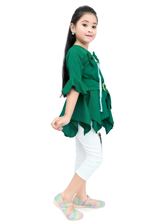 Cotton Blend Solid Cloting Set for Girls (Green & White, 1-2 Years)